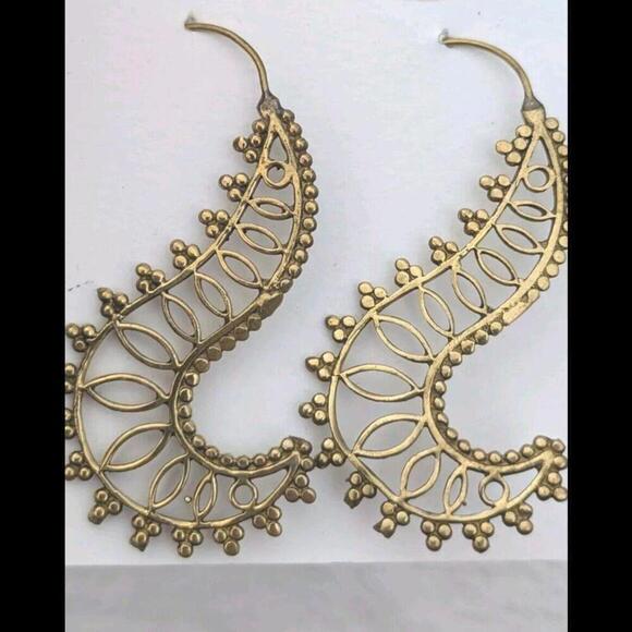 Handmade In Morocco Artisan Made Gold Brass Dangle Earrings Boho Gift - Picture 2 of 2